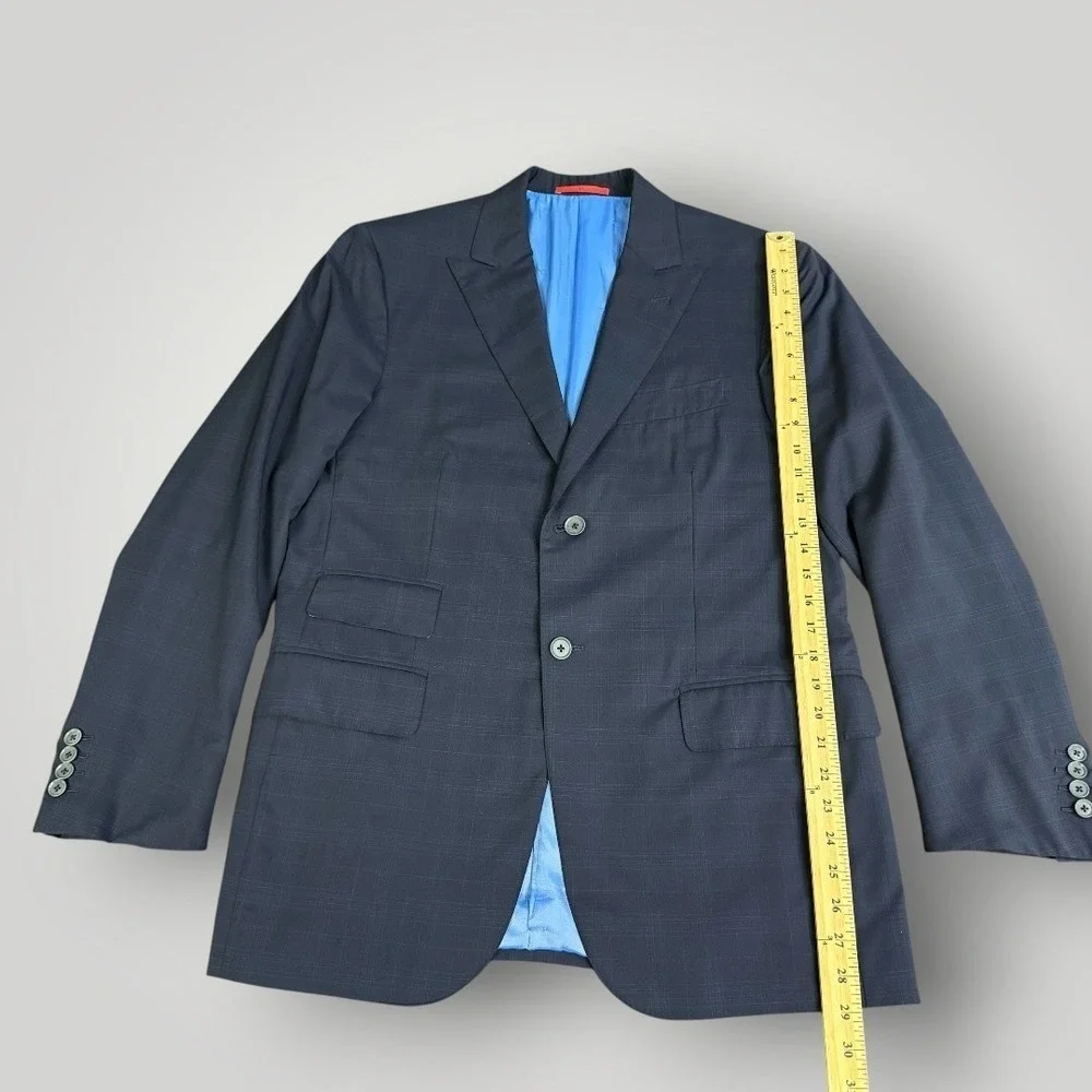 Isaia Napoli Men Navy Blue Windowpane Wool Silk Suit 150s Aqualight IT 52/ US 42